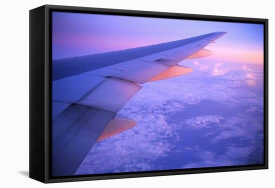 Setting Sun Hitting Airplane Wing-null-Framed Stretched Canvas