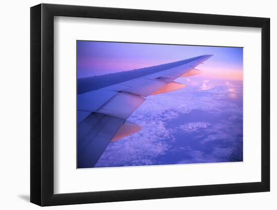 Setting Sun Hitting Airplane Wing-null-Framed Premium Photographic Print