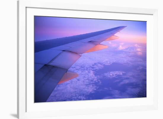 Setting Sun Hitting Airplane Wing-null-Framed Photographic Print