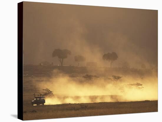 Setting Sun Lights Cloud of Dust, Masai Mara Game Reserve, Kenya-Paul Souders-Stretched Canvas