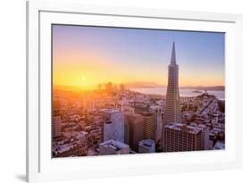 Setting Sun Over Cityscape, Golden Gate Bridge, Downtown San Francisco-Vincent James-Framed Photographic Print