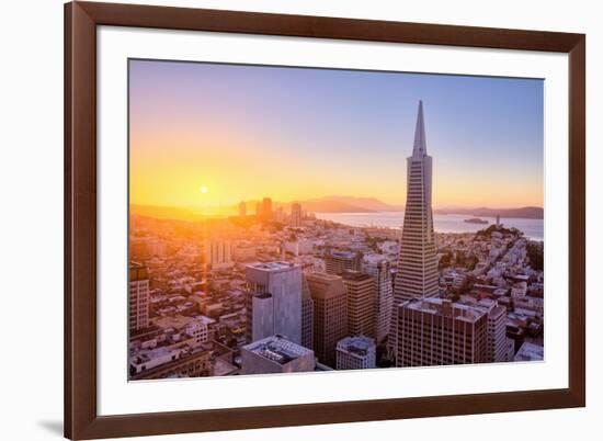 Setting Sun Over Cityscape, Golden Gate Bridge, Downtown San Francisco-Vincent James-Framed Photographic Print