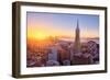 Setting Sun Over Cityscape, Golden Gate Bridge, Downtown San Francisco-Vincent James-Framed Photographic Print