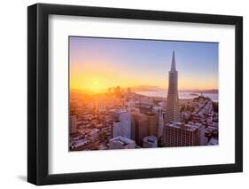 Setting Sun Over Cityscape, Golden Gate Bridge, Downtown San Francisco-Vincent James-Framed Photographic Print