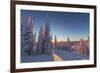 Setting sun through forest of snow ghosts at Whitefish, Montana, USA-Chuck Haney-Framed Photographic Print