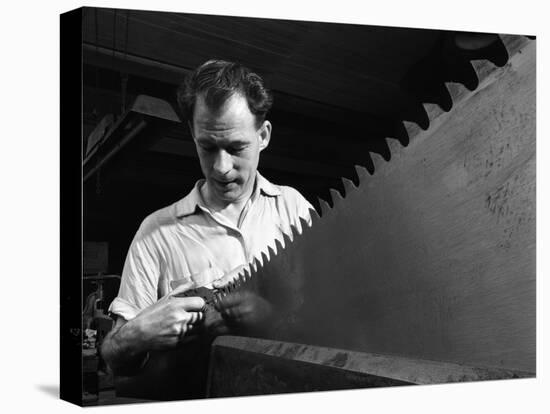 Setting the Saw Teeth a Two Metre Saw Blade, Sheffield, South Yorkshire, 1963-Michael Walters-Stretched Canvas