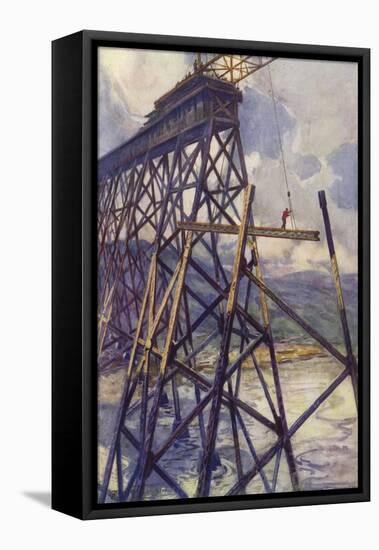 Setting the Steel of the Battle River Viaduct of the Grand Trunk Pacific Railway, Canada-null-Framed Stretched Canvas