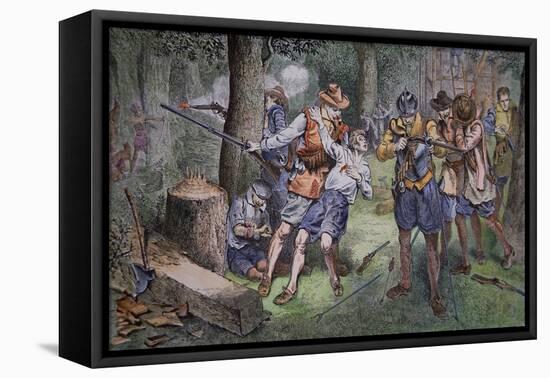 Settlement of Jamestown, Virginia in 1607-American School-Framed Stretched Canvas