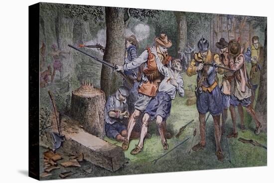 Settlement of Jamestown, Virginia in 1607-American School-Stretched Canvas