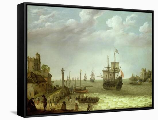 Settlement on a Rocky Shore with the Dutch Fleet Approaching, 1640-Abraham Willaerts-Framed Stretched Canvas