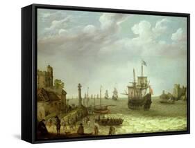 Settlement on a Rocky Shore with the Dutch Fleet Approaching, 1640-Abraham Willaerts-Framed Stretched Canvas