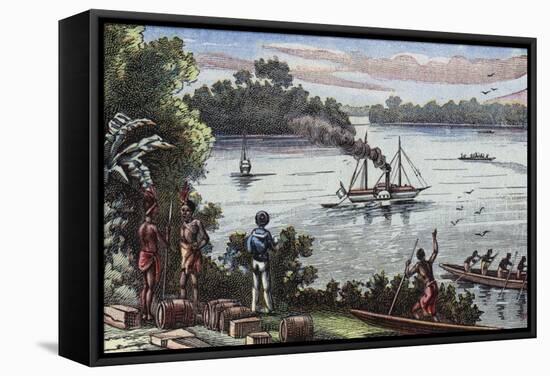 Settlement on the River Ogooue, Congo-null-Framed Stretched Canvas