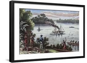 Settlement on the River Ogooue, Congo-null-Framed Giclee Print