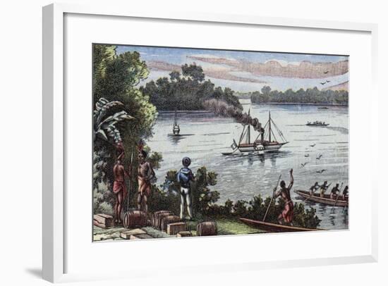 Settlement on the River Ogooue, Congo-null-Framed Giclee Print