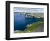 Settlement Vikar and Mountains, Island Vagar, Denmark, Faroe Islands-Martin Zwick-Framed Photographic Print