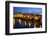 Seven arched Roman bridge and town on the Rio Gilao river at night, Tavira, Algarve, Portugal, Euro-Stuart Black-Framed Photographic Print