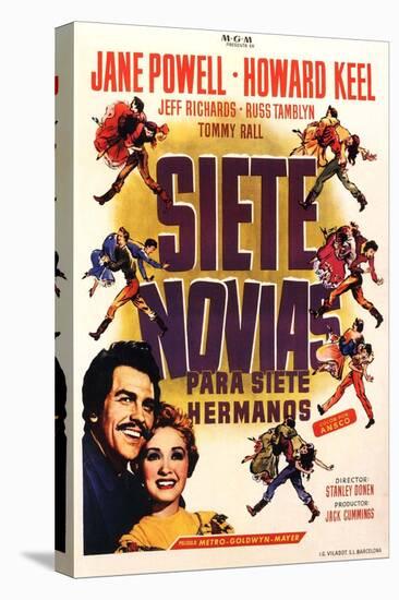 Seven Brides for Seven Brothers, Spanish Movie Poster, 1954-null-Stretched Canvas