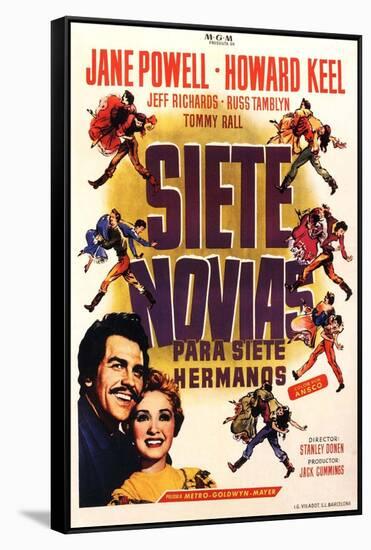 Seven Brides for Seven Brothers, Spanish Movie Poster, 1954-null-Framed Stretched Canvas