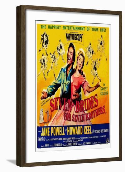 Seven Brides for Seven Brothers, UK Movie Poster, 1954-null-Framed Art Print