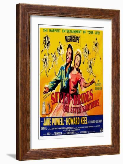 Seven Brides for Seven Brothers, UK Movie Poster, 1954-null-Framed Art Print