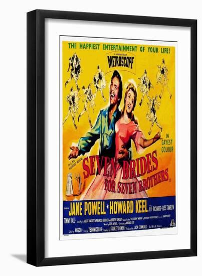 Seven Brides for Seven Brothers, UK Movie Poster, 1954-null-Framed Art Print