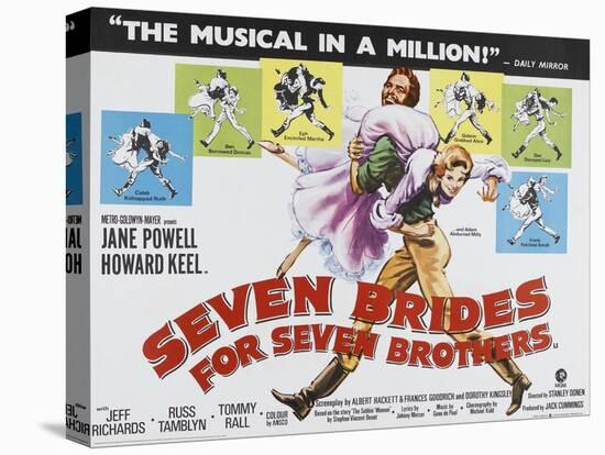 Seven Brides for Seven Brothers, UK Movie Poster, 1954-null-Stretched Canvas