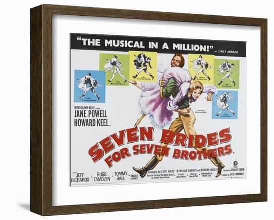 Seven Brides for Seven Brothers, UK Movie Poster, 1954-null-Framed Art Print