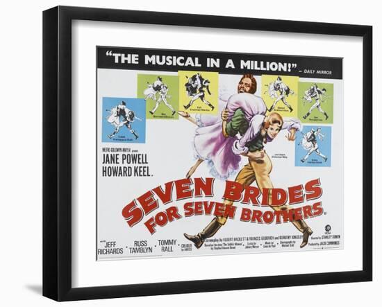 Seven Brides for Seven Brothers, UK Movie Poster, 1954-null-Framed Art Print