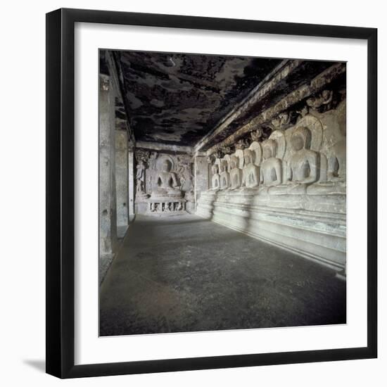 Seven Buddhas Under a Tree, Cave 12, Ellora, Unesco World Heritage Site, Maharashtra State, India-Robert Harding-Framed Photographic Print