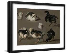 Seven Chicks-Melchior d'Hondecoeter-Framed Art Print