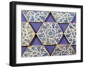 Seven Iznik Blue and White Hexagonal Pottery Tiles, circa 1540-null-Framed Giclee Print