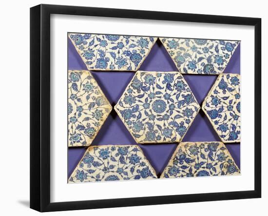 Seven Iznik Blue and White Hexagonal Pottery Tiles, circa 1540-null-Framed Giclee Print