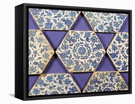 Seven Iznik Blue and White Hexagonal Pottery Tiles, circa 1540-null-Framed Stretched Canvas