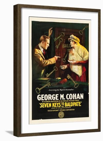 SEVEN KEYS TO BALDPATE, l-r: George M. Cohan, Anna Q. Nilsson on poster art, 1917.-null-Framed Art Print