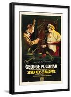 SEVEN KEYS TO BALDPATE, l-r: George M. Cohan, Anna Q. Nilsson on poster art, 1917.-null-Framed Art Print