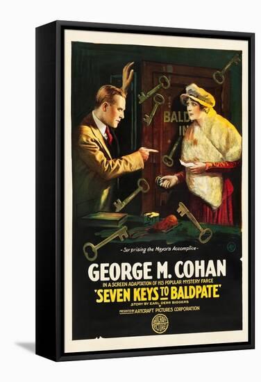 SEVEN KEYS TO BALDPATE, l-r: George M. Cohan, Anna Q. Nilsson on poster art, 1917.-null-Framed Stretched Canvas