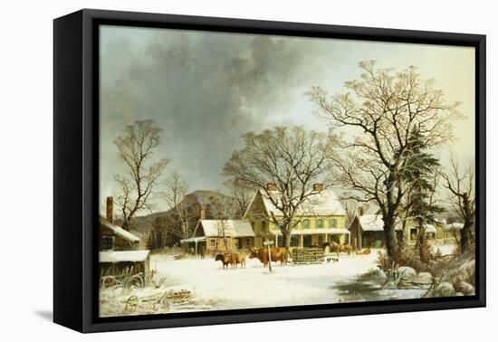 Seven Miles to Salem, 1863-George Henry Durrie-Framed Stretched Canvas