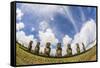 Seven Moai at Ahu Akivi, the First Restored Altar, Rapa Nui National Park-Michael Nolan-Framed Stretched Canvas