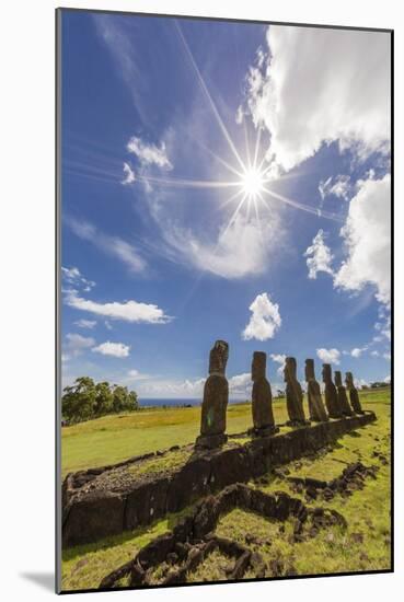 Seven Moai at Ahu Akivi, the First Restored Altar, Rapa Nui National Park-Michael Nolan-Mounted Photographic Print