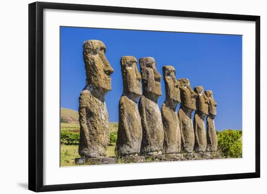 Seven Moai at Ahu Akivi, the First Restored Altar-Michael Nolan-Framed Photographic Print