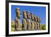 Seven Moai at Ahu Akivi, the First Restored Altar-Michael Nolan-Framed Photographic Print