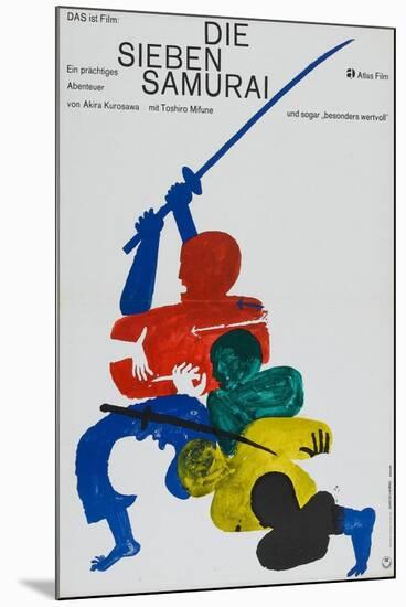 Seven Samurai, German Movie Poster, 1954-null-Mounted Art Print