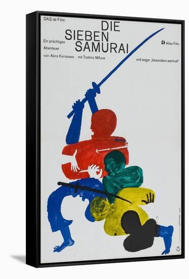 Seven Samurai, German Movie Poster, 1954-null-Framed Stretched Canvas