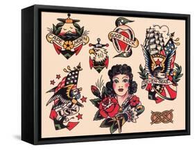 "Seven Seas" Authentic Tattoo Flash by Norman Collins, aka, Sailor Jerry-null-Framed Stretched Canvas