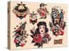 "Seven Seas" Authentic Tattoo Flash by Norman Collins, aka, Sailor Jerry-null-Stretched Canvas