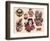 "Seven Seas" Authentic Tattoo Flash by Norman Collins, aka, Sailor Jerry-null-Framed Art Print