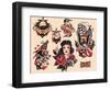 "Seven Seas" Authentic Tattoo Flash by Norman Collins, aka, Sailor Jerry-null-Framed Art Print