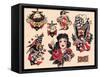 "Seven Seas" Authentic Tattoo Flash by Norman Collins, aka, Sailor Jerry-null-Framed Stretched Canvas