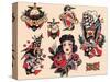 "Seven Seas" Authentic Tattoo Flash by Norman Collins, aka, Sailor Jerry-null-Stretched Canvas