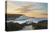 Seven Sisters and Beachy Head with coastguard cottages at sunrise in spring, Seaford Head-Stuart Black-Stretched Canvas